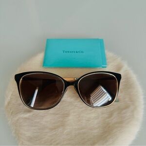Tiffany & Co. Women's Black Frames with Gold Accents and Brown Lenses Sunglasses